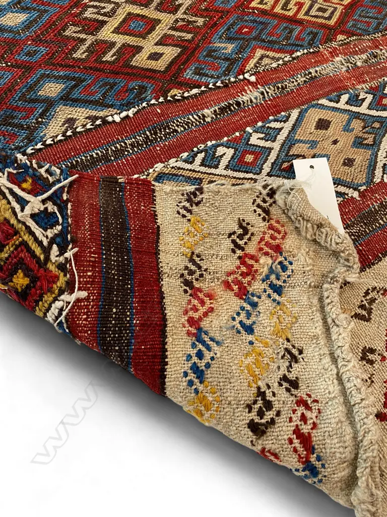 Bag face – wool, - flatweave - S E Anatolia - horizontal bands - hooked lozenge pattern. 151 x 92.5cm Image 1++